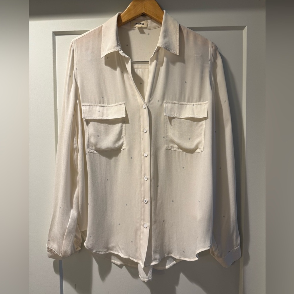 L'AGENCE Silk Cream Button Down Shirt Size Small